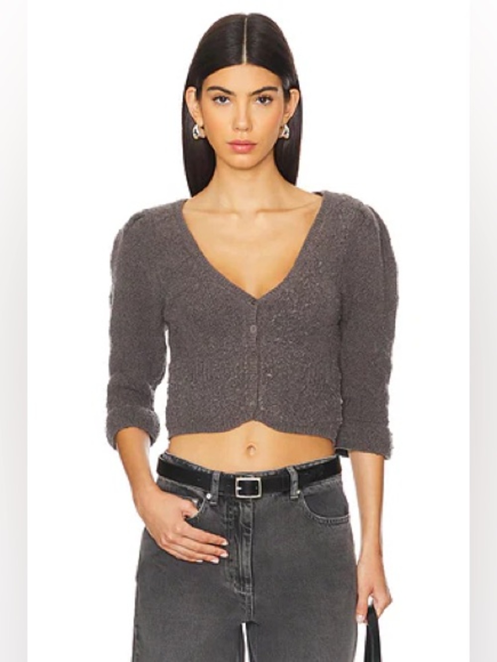 Free People Geo Floral Cardi in Charcoal Grey Size Small